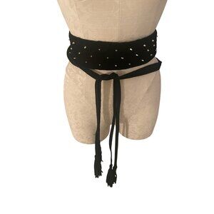 Maje Womens Belt One Size Black Anoushka  Self Wrap Velvet Suede Tassels